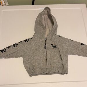 The Black Dog Gray Hoodie with Black Paw Prints baby toddler 6-12 months zip up